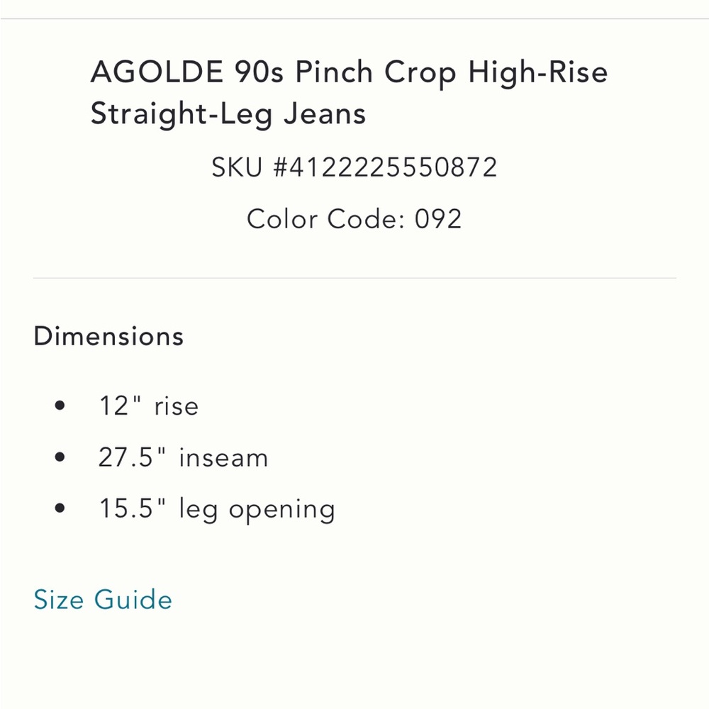 AGOLDE 90S PINCH CROP HIGH-RISE in Ripple NWOT Sz 31 Runs a little Big - Picture 13 of 13